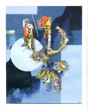 Unter sich | 2024 | 24x18cm | Peer Kriesel Wimmelbild | Mischtechnik auf Papier, gerahmt